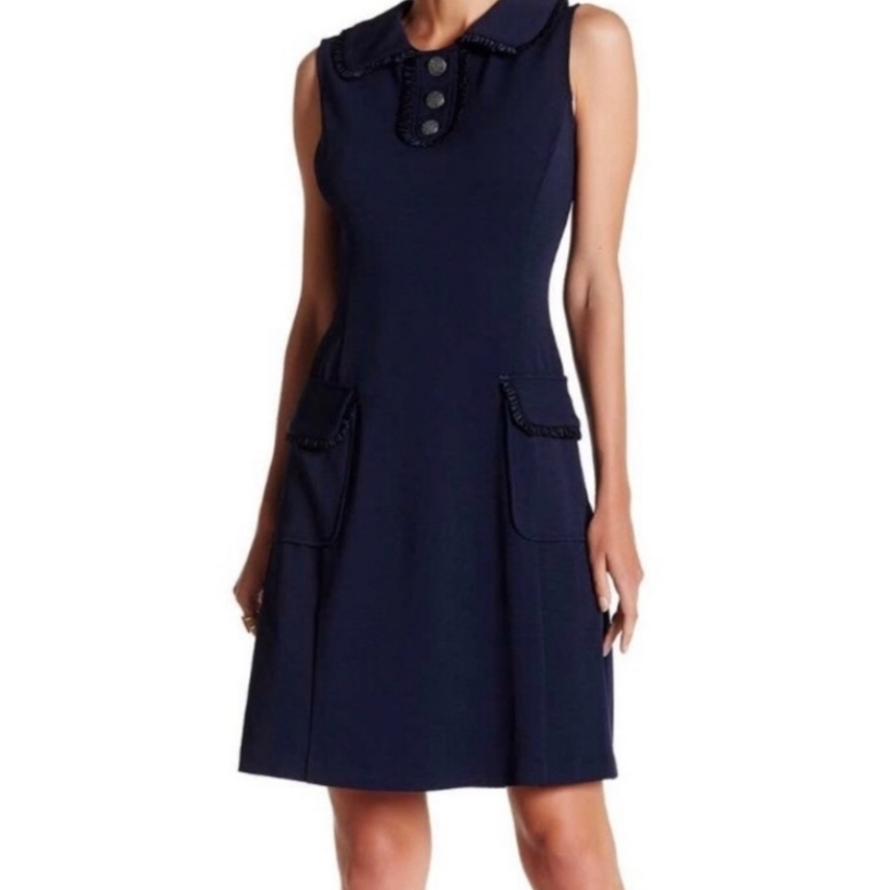 Nanette Lepore Blue Ruffled Collar Dress, Size 2